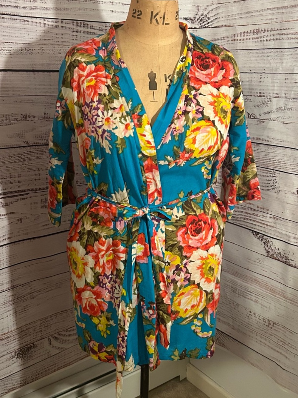 Floral Wrap Robe Coverup Turquoise Floral